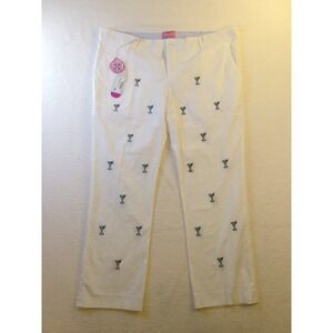 Castaway‎ Nantucket Island Womens White Martini Embroidered Ankle Capri Pants 14